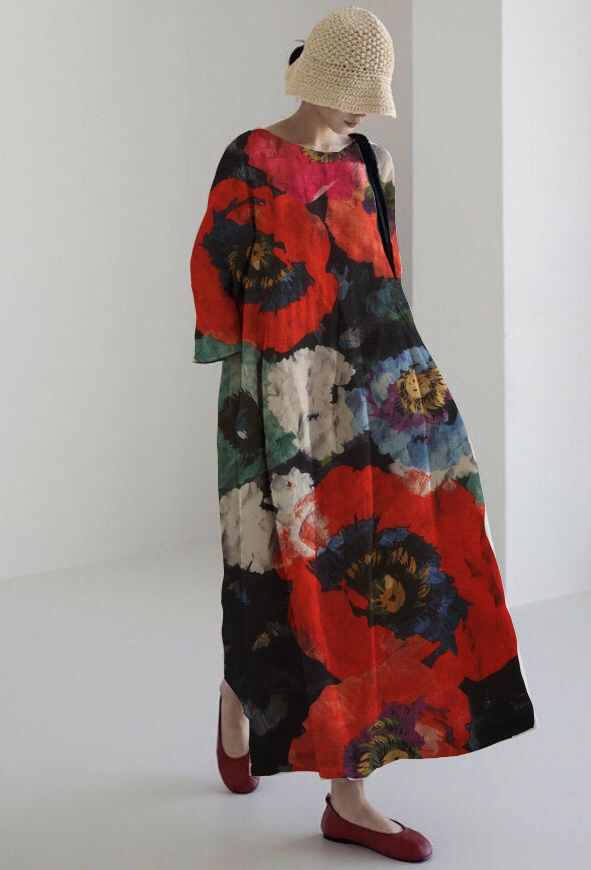 MP™ ROSALIA | Robe Midi Artistique avec un Confort Maximum et une Imprimé Floral Intense pour un Look Impactant