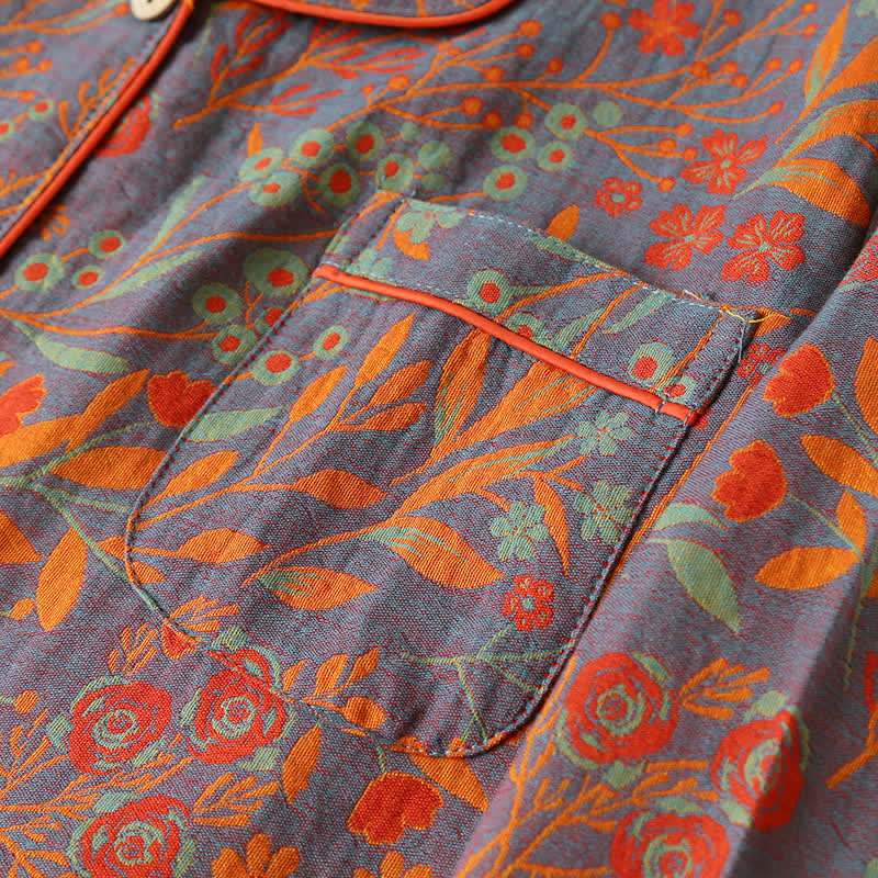 Ensemble de Loungewear en Coton à Col en Feuille Vintage