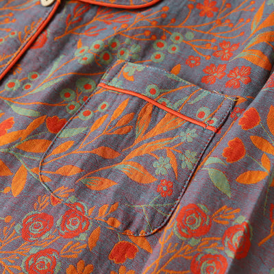Ensemble de Loungewear en Coton à Col en Feuille Vintage