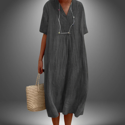 CAROLA | ROBE EN COTON ET LIN AVEC ENCOLURE EN V