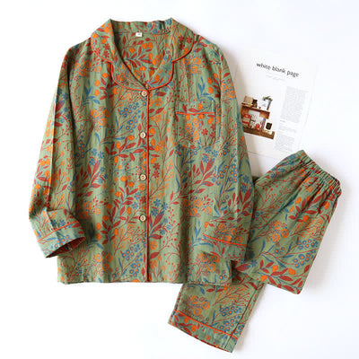 Ensemble de Loungewear en Coton à Col en Feuille Vintage