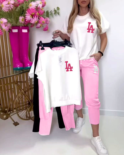 Set Sportif Imprimé Lettres Pantalons Skinny