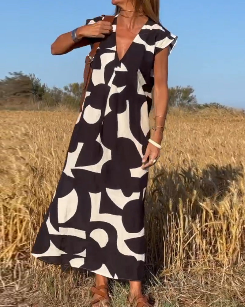 STÉPHANIE - ROBE IMPRIMÉE À COL EN V