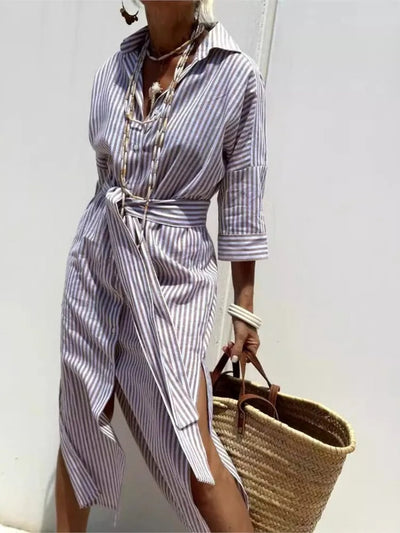 Denise | Robe rayée avec col
