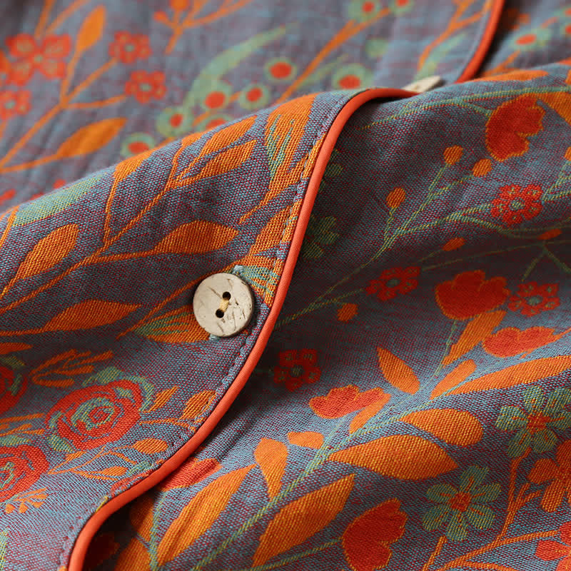 Ensemble de Loungewear en Coton à Col en Feuille Vintage