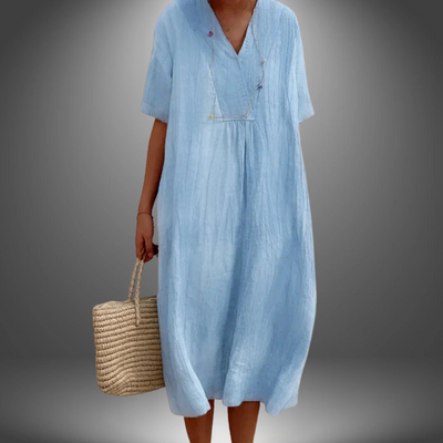 CAROLA | ROBE EN COTON ET LIN AVEC ENCOLURE EN V