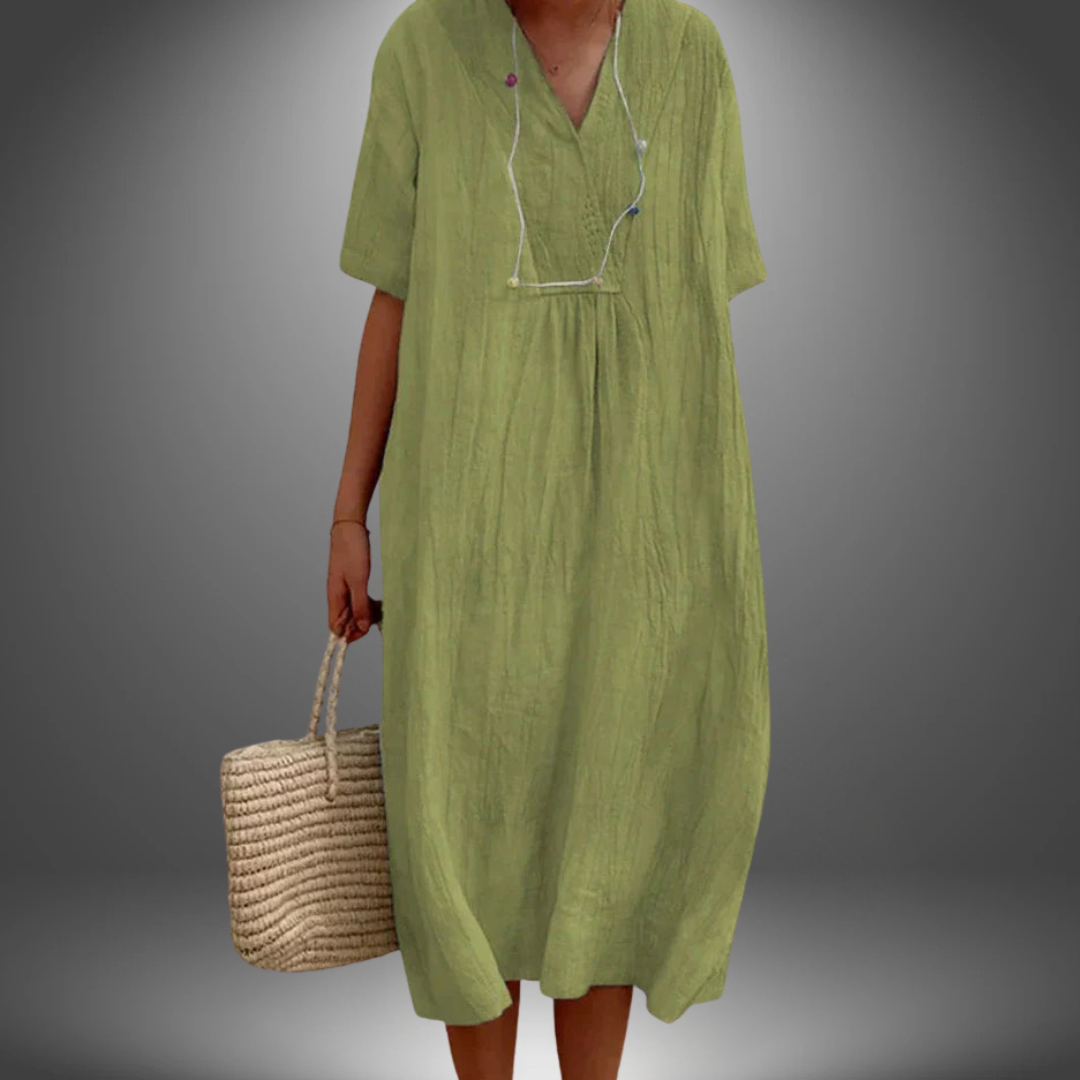 CAROLA | ROBE EN COTON ET LIN AVEC ENCOLURE EN V