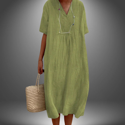 CAROLA | ROBE EN COTON ET LIN AVEC ENCOLURE EN V