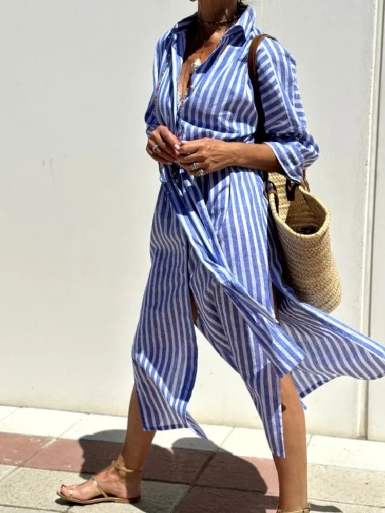 Denise | Robe rayée avec col