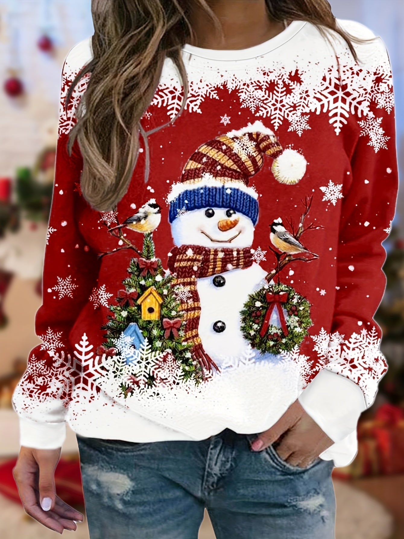 SnowyGlow™ - Pull d'Hiver Chaleureux avec Design de Bonhomme de Neige