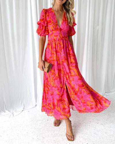 Dera™ - Robe Maxi Rose-Rouge