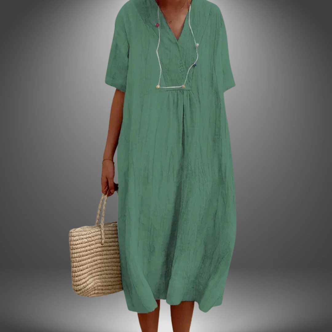CAROLA | ROBE EN COTON ET LIN AVEC ENCOLURE EN V