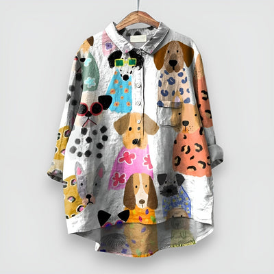 Kathrin | Blouse aérienne avec motif de chien en matériau premium