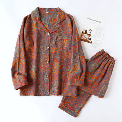 Ensemble de Loungewear en Coton à Col en Feuille Vintage