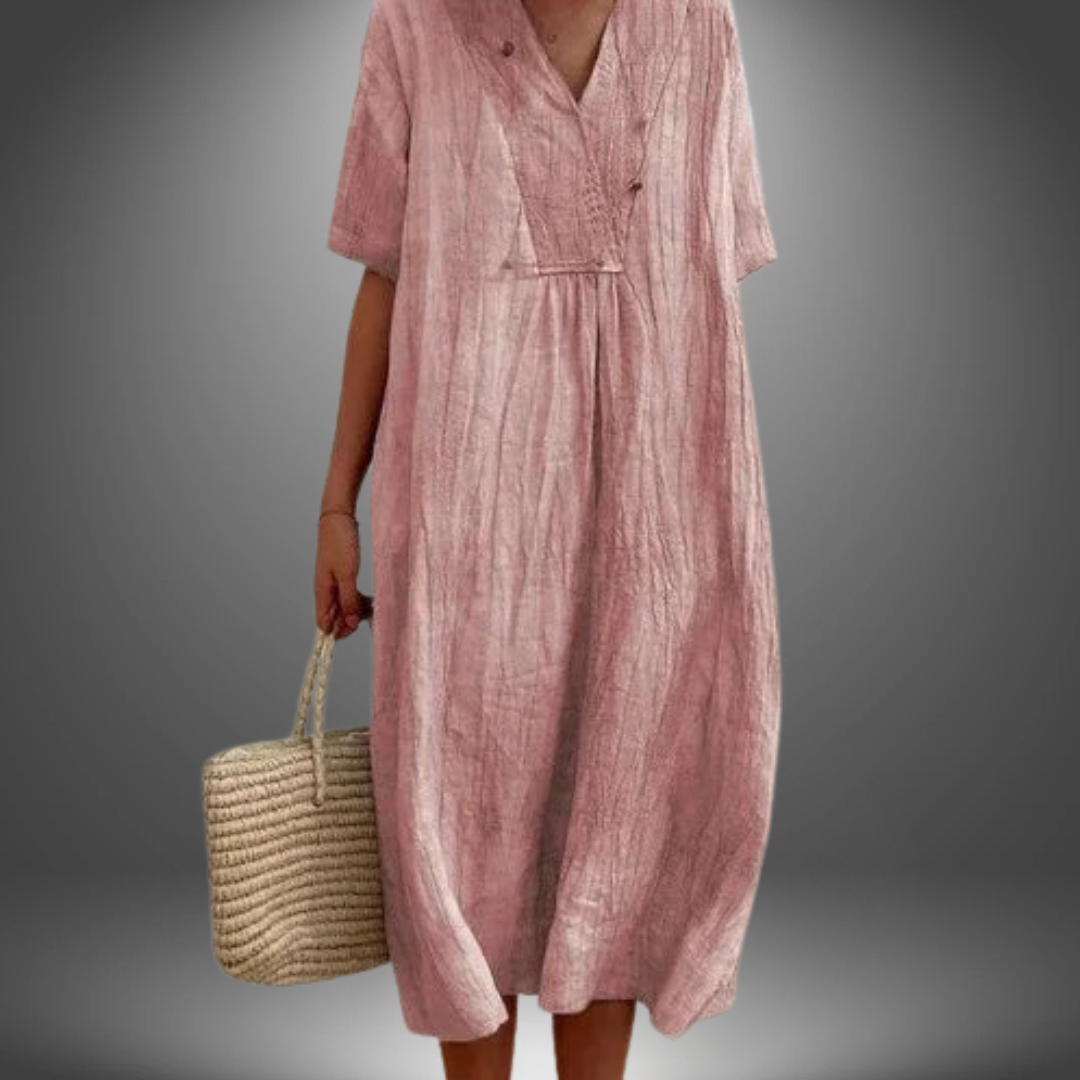 CAROLA | ROBE EN COTON ET LIN AVEC ENCOLURE EN V