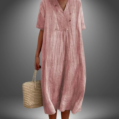 CAROLA | ROBE EN COTON ET LIN AVEC ENCOLURE EN V