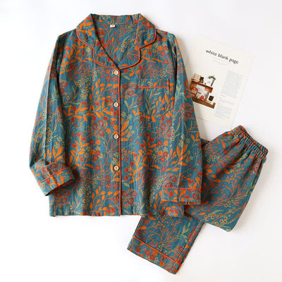 Ensemble de Loungewear en Coton à Col en Feuille Vintage