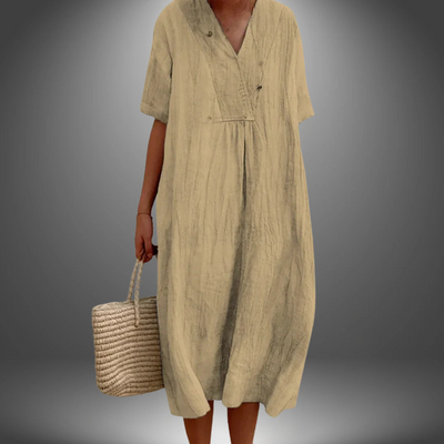 CAROLA | ROBE EN COTON ET LIN AVEC ENCOLURE EN V