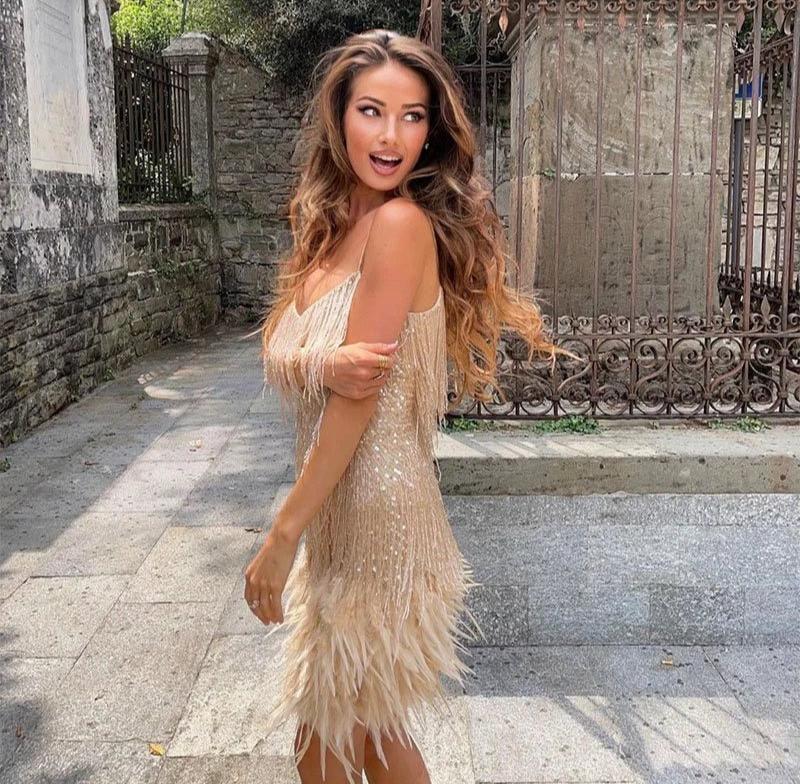 Brielle - Mini robe en plumes