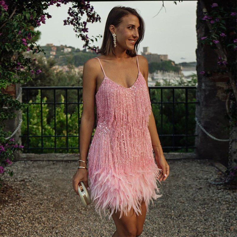 Brielle - Mini robe en plumes