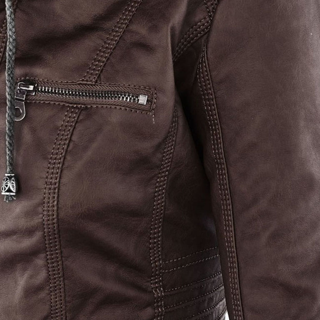 MP | Veste en cuir à la mode avec capuche