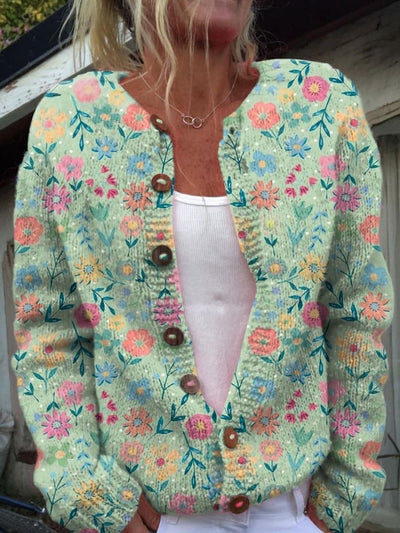 Cardigan à imprimé de fleurs sauvages d'été avec boutons