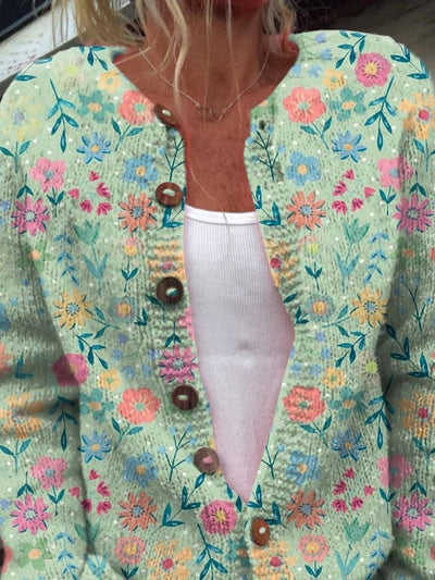 Cardigan à imprimé de fleurs sauvages d'été avec boutons