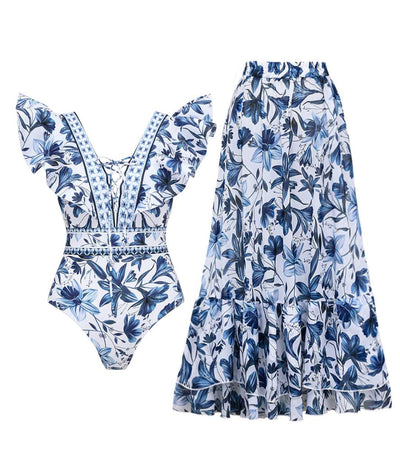 Amelia | Maillot de bain V-hals 2 en 1 avec Jupe Assortie