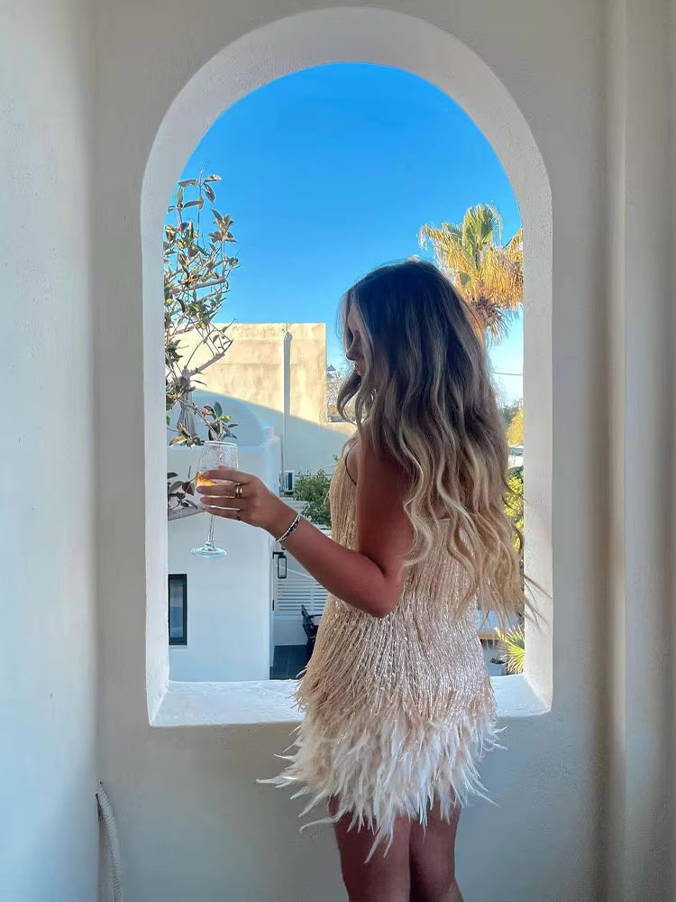 Brielle - Mini robe en plumes