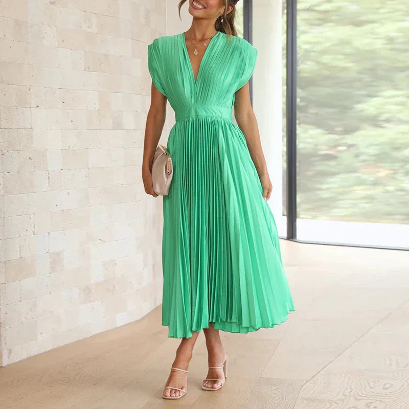 Aroa - Robe longue plissée avec ceinture