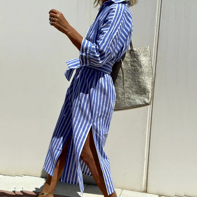 PALOMA - ÉLÉGANTE ROBE CHEMISE À RAYURES