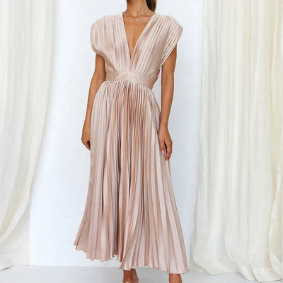Aroa - Robe longue plissée avec ceinture