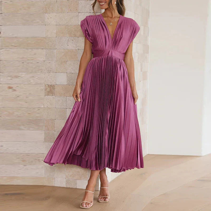 Aroa - Robe longue plissée avec ceinture