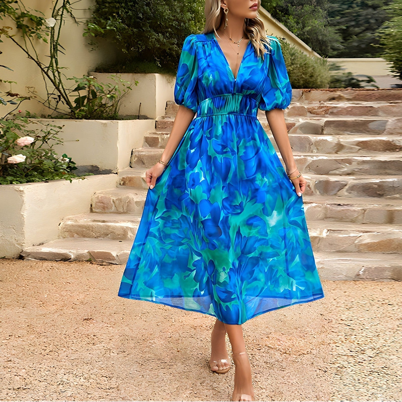 JENNY - ROBE MI-LONGUE À COL EN V
