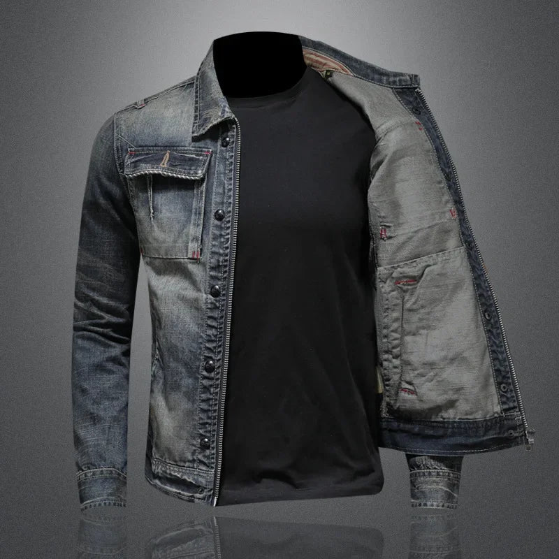 Radeko - Veste en jean pour homme Slim Fit