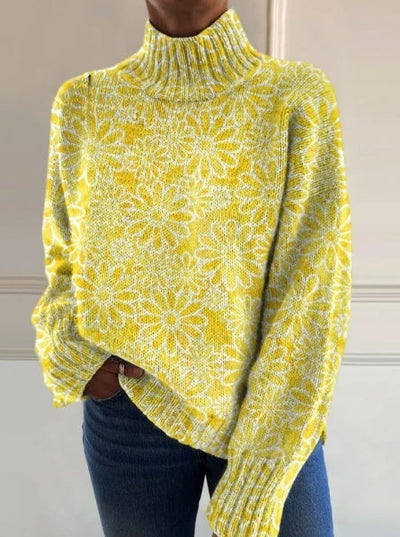 Pull col roulé en tricot imprimé fleurs couleur vintage