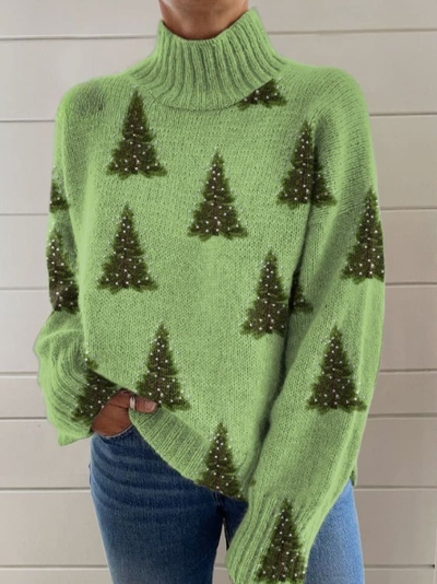 Pull col roulé en tricot imprimé fleurs couleur vintage