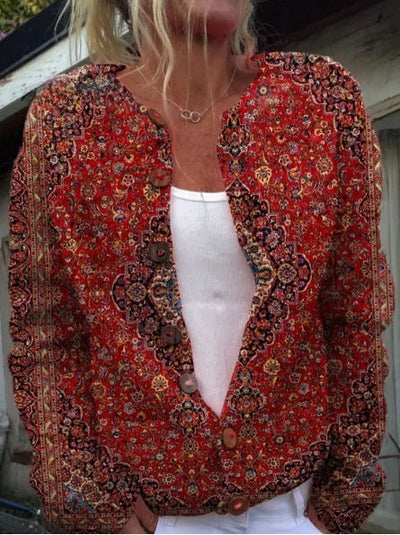 Pull décontracté en impression artistique vintage pour femmes