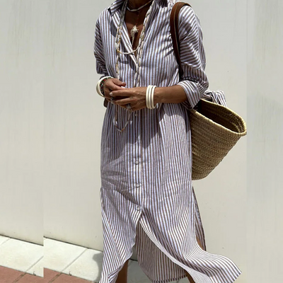 PALOMA - ÉLÉGANTE ROBE CHEMISE À RAYURES
