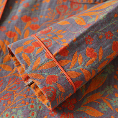 Ensemble de Loungewear en Coton à Col en Feuille Vintage