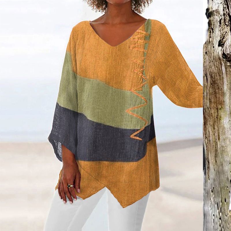 Helene | Haut Color Block à Col V Élégant