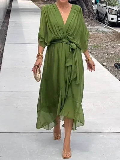 Monica - Robe en mousseline de soie à col en V