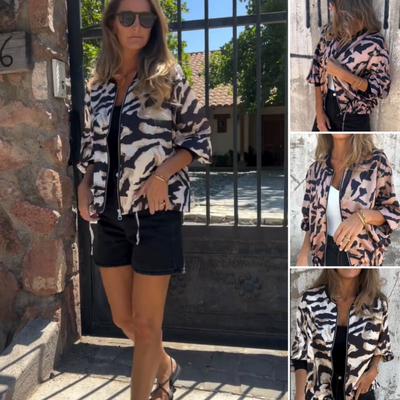 Zaira™ | Veste Printanière à Zip à Motif Zebra