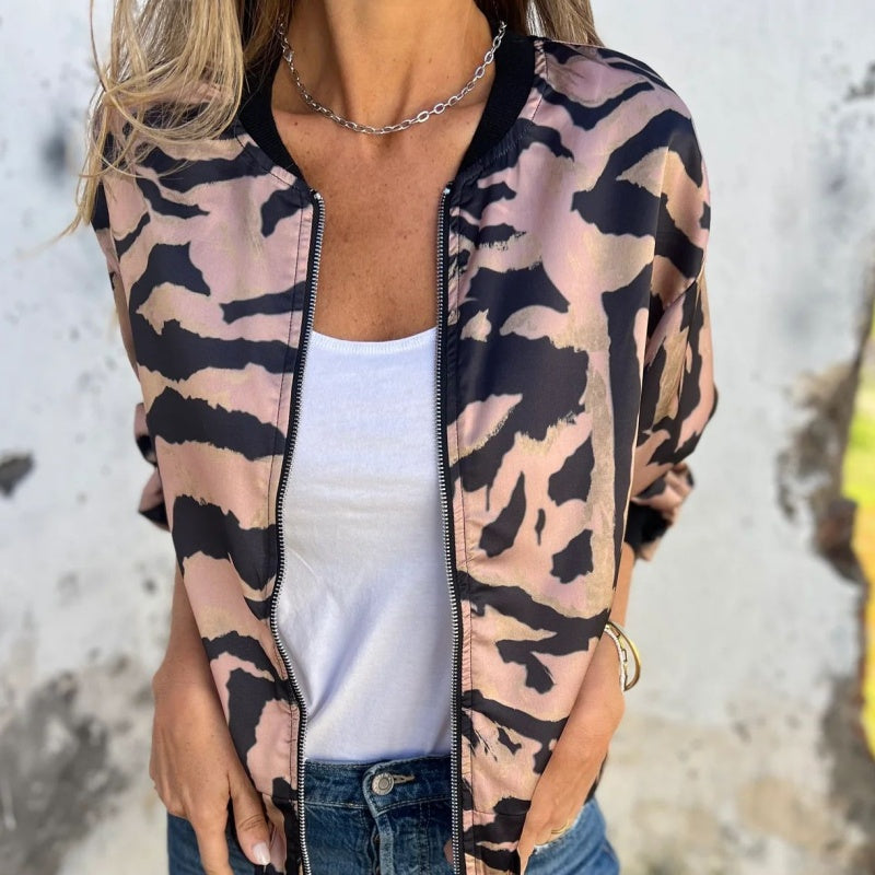 Zaira™ | Veste Printanière à Zip à Motif Zebra
