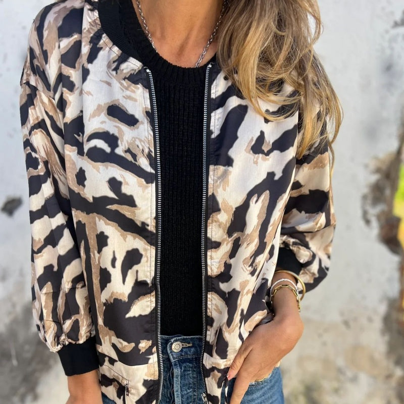 Zaira™ | Veste Printanière à Zip à Motif Zebra