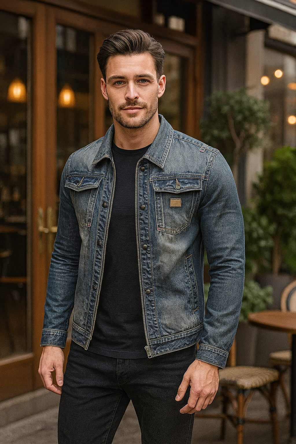Radeko - Veste en jean pour homme Slim Fit